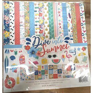 Echo Park Dive Into Summer 12x12 Scrapbook Kit W/ Stickers For Crafts Dis210016